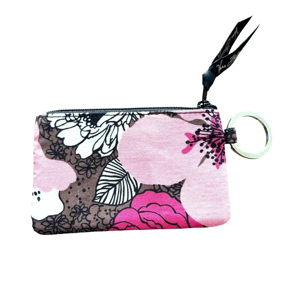 Vera Bradley keychain ID wallet pink floral fabric zipper case slim preppy